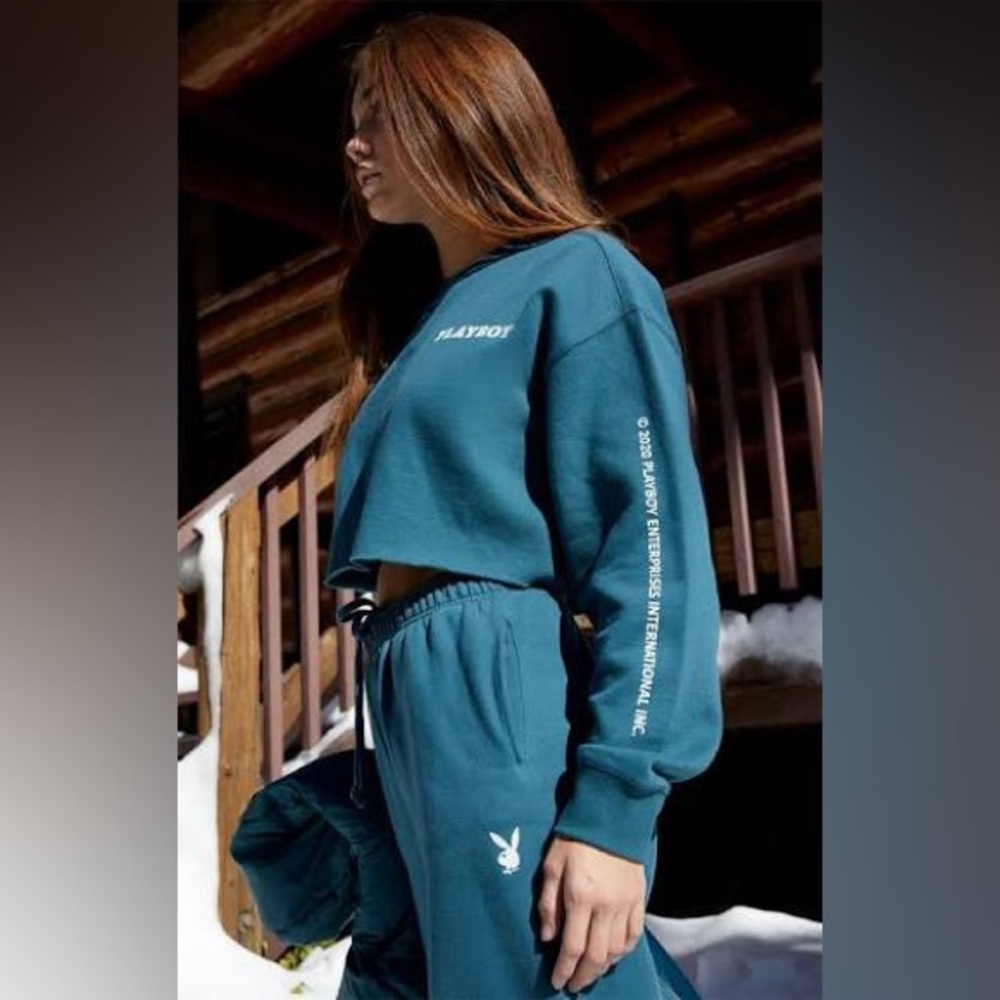 PLAYBOY Teal Women's Track Pants and Crop Top Set